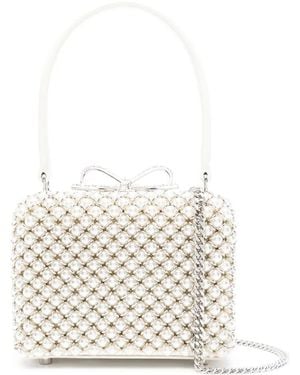 Self-Portrait Mini Tote Bag mit Perlenverzierung - Weiß