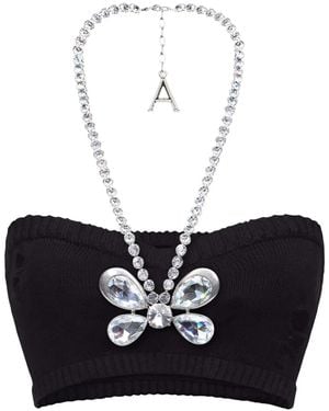 Area Crystal Butterfly Knitted Bandeau - Black