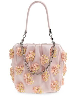 Self-Portrait Floral-Appliqué Ruched Tote Bag - Pink