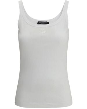 Dolce & Gabbana Ribbed Logo-Embroidered Tank Top - Gray