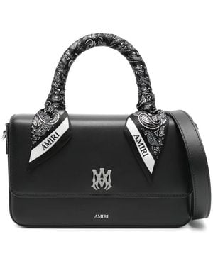 Amiri Bandana-Trimmed Leather Handbag - Black