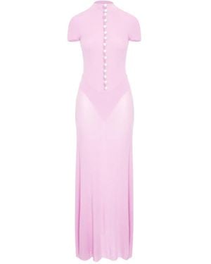 MANURI Button-Detail Mock-Neck Maxi Dress - Pink