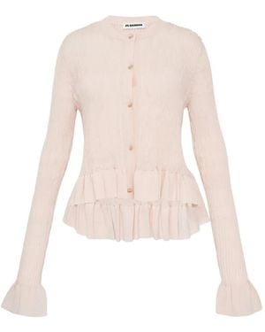 Jil Sander Ruffled-Hem Cardigan - White