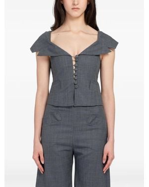 Ganni Off-Shoulder Button-Up Top - Grey
