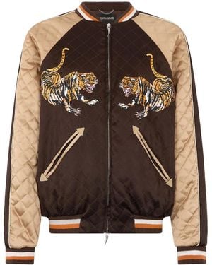 Roberto Cavalli Bomber Con Ricamo Tigri - Marrone