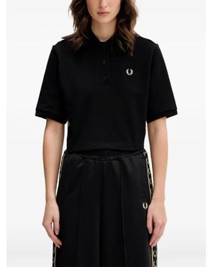 Fred Perry Logo-Embroidered Cropped Polo Top - Black