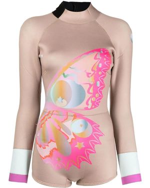 Cynthia Rowley Butterfly-Print Long-Sleeve Wetsuit - Pink