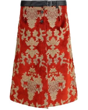 Undercover Leather-Trimmed Skirt - Red