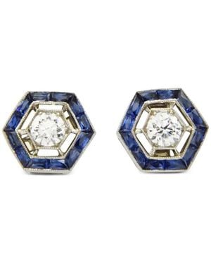 Fred Leighton 18K Sapphire Halo Hexagon Earrings - Blue