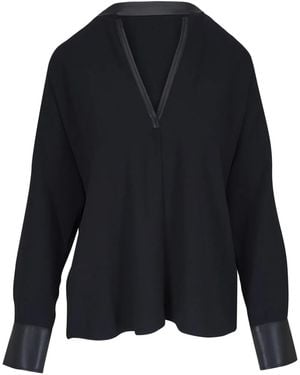 Vince Leather Trim Dolman Slv Blouse - Blue