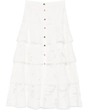 Sandro Button A-Line Midi Skirt - White