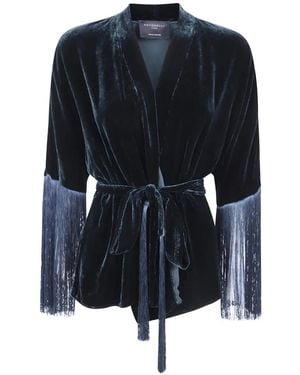 Antonelli Fringed Velvet Top - Blue