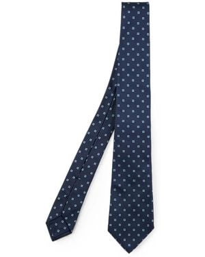 Kiton Geometric-Print Silk Tie - Blue