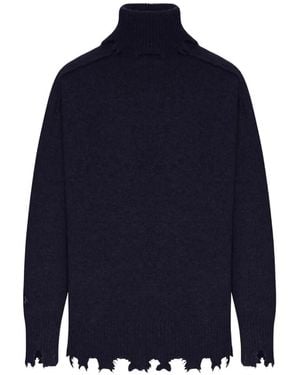 The Seafarer Distressed Turtleneck Jumper - Blue
