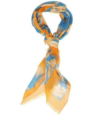 Etro Floral-Print Frayed Scarf - Metallic