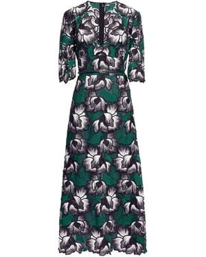Elie Saab Macramé Floral Midi Dress - Green