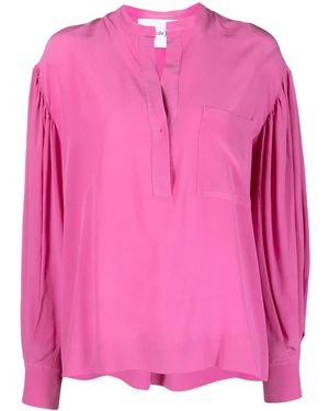 Nude Long-Sleeve Silk Blouse - Pink