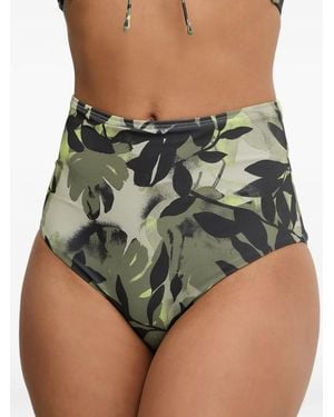 ARMANI EXCHANGE Bikini De Talle Alto Con Hojas Estampadas - Verde
