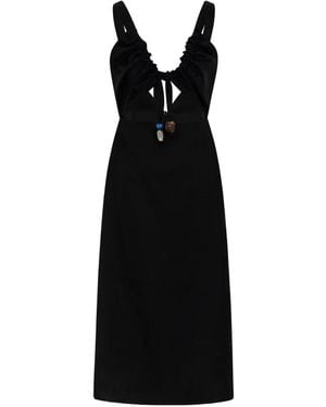 CAYET Helena Bead-Embellished Midi Dress - Black
