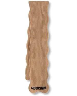Moschino Logo-Knit Wavy-Edge Scarf - Natural