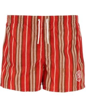 Fendi Striped Stretch Nylon Swimming Shorts - Red