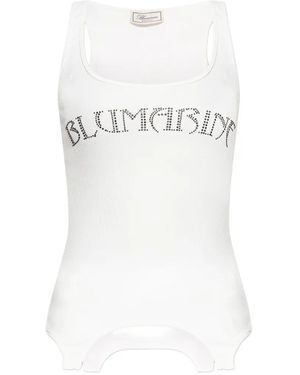 Blumarine Rhinestone-Embellished Ribbed Tank Top - White