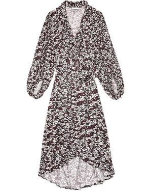 Ganni Floral-Print Wrap Midi Dress - White