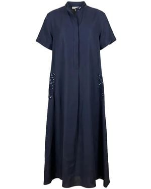 Antonelli Sequin-Embellished Band-Collar Dress - Blue