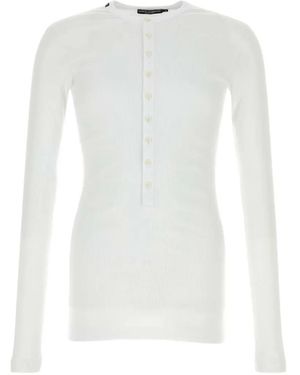 Dolce & Gabbana Ribbed-Knit Henley T-Shirt - White