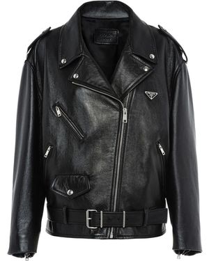 Prada Nappa Leather Biker Jacket - Black