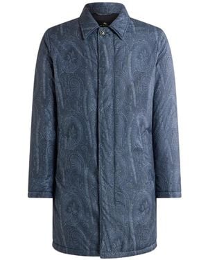 Etro Padded Raincoat With Arnica Motif - Blue