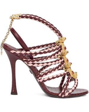 Roberto Cavalli Braided-Leather Jewel-Embellished Sandals - Pink