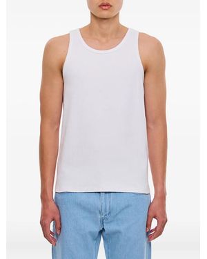 Closed Ribbed Stretch-Cotton Tank Top - White