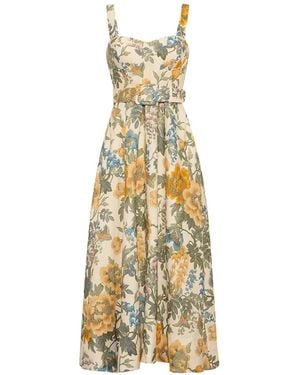 Cara Cara Floral-Print Belted Midi Dress - Metallic