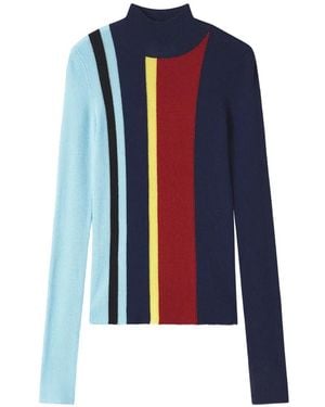 Enfold Ribbed-Knit Striped Jumper - Blue