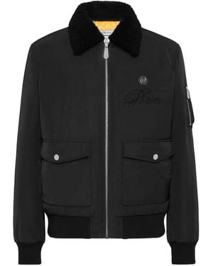 Philipp Plein Faux-Shearling-Collar Bomber Jacket - Black
