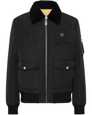Philipp Plein Faux-Shearling-Collar Bomber Jacket - Black