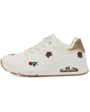Skechers Rose-Embroidered Metallic-Trim Sneakers - White