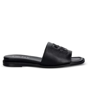 DKNY Logo-Embossed Flat Sandals - Black