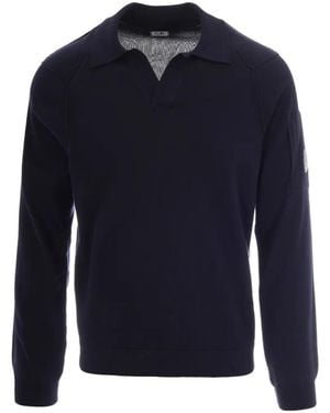 C.P. Company Lens-Detail V-Neck Cotton Jumper - Blue