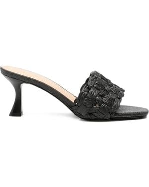 Guess Woven-Strap Square-Toe Heeled Sandals - Black