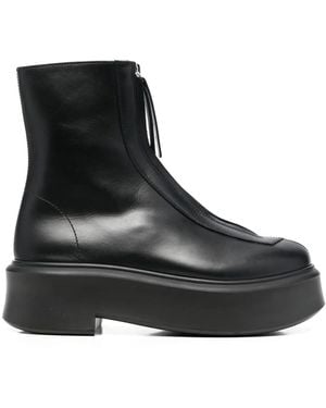 The Row Zippered Platform Leather Combat Boots - Black