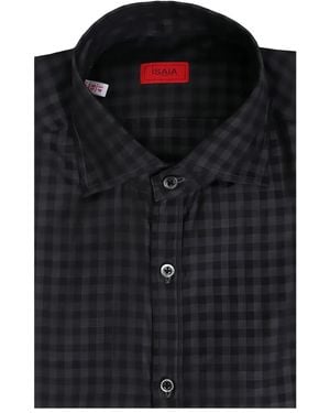 Isaia Checked-Pattern Button Shirt - Black