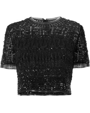 Carolina Herrera Embroidered Tulle Cropped Top - Black