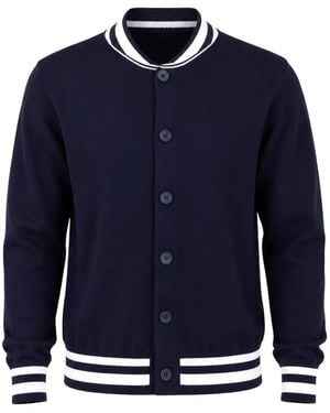 Alpha Studio Striped-Trim Button-Up Cardigan - Blue