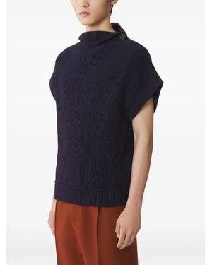 Lanvin High-Neck Diamond-Pattern Sweater - Blue
