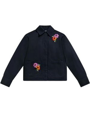 Area Embroidered-Flower Cargo Jacket - Blue