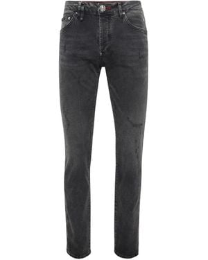 Philipp Plein Jean À Ornements Tête De Mort - Gris