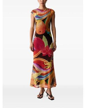 Never Fully Dressed Fruit-Print Mesh Dress - Red