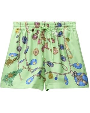 Versace Bermudas Con Cordones Y Joyas Estampadas - Verde